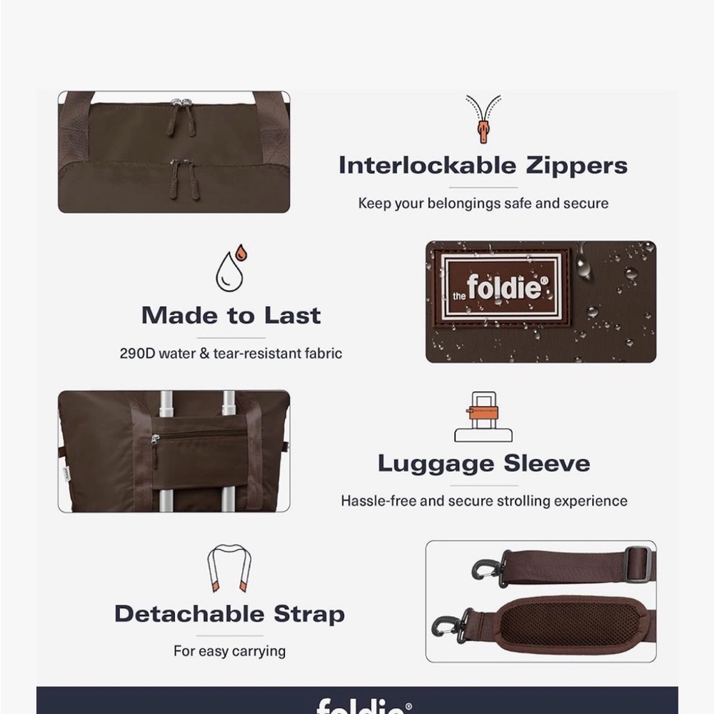 Brown Foldie Bag for travel fits under seat in airplane - Picture 4 of 6